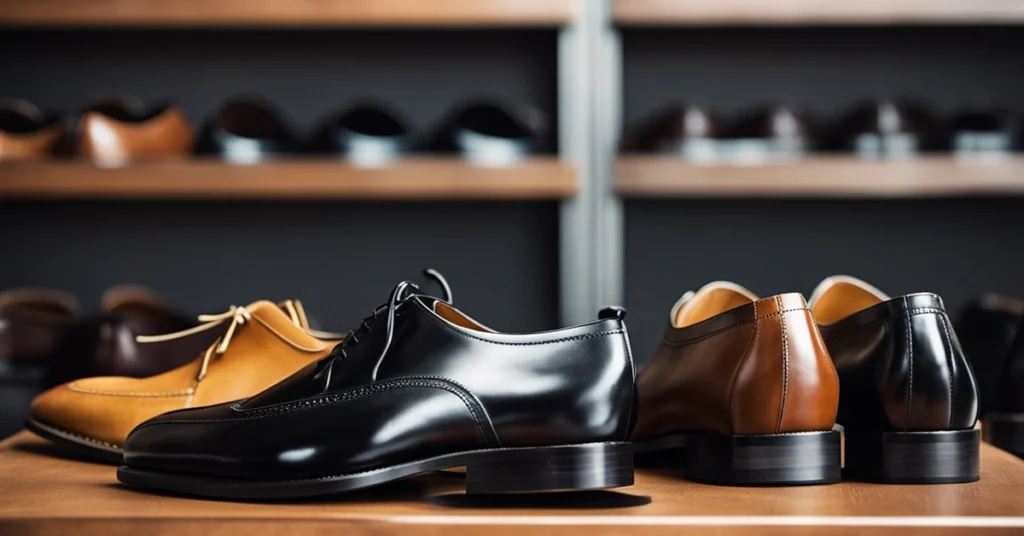 Elegant men's dress shoes on display, showcasing sophisticated footwear fashion for 40-year-old gentlemen.