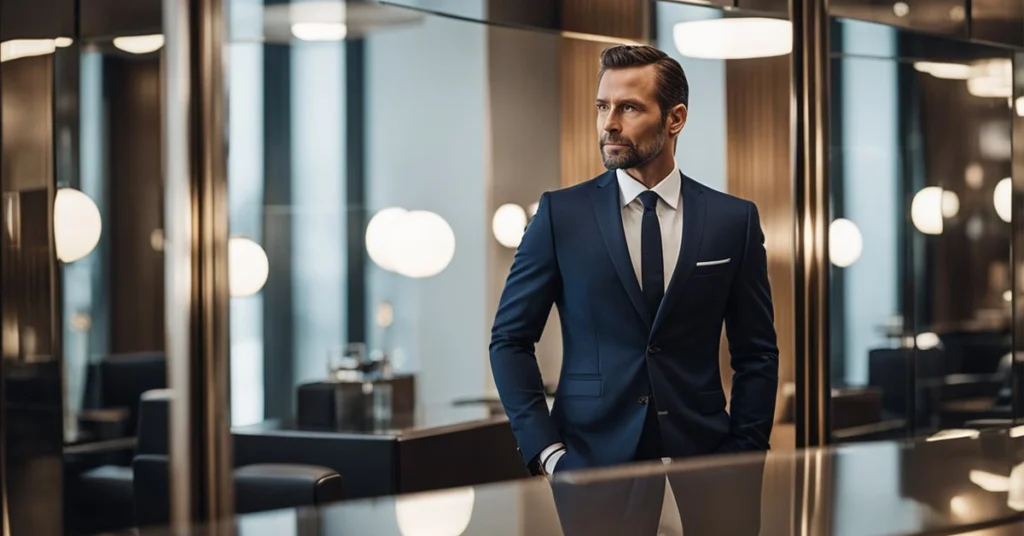 Distinguished man in a sharp suit represents refined men's fashion for 40 year olds.